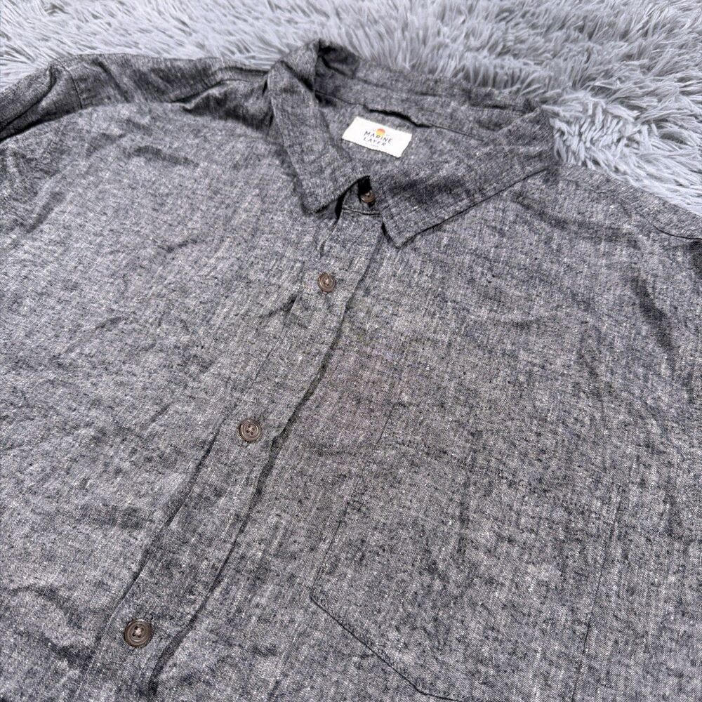 Marine Layer Shirt Extra Large Gray Button Up Hemp Blend Stretch Pocket Mens